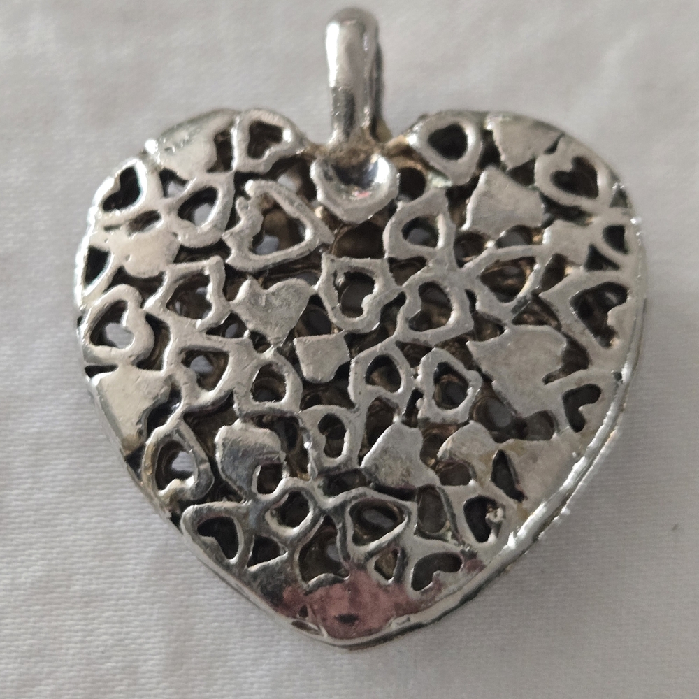Silvertone Puffed Heart Filigree Pendant